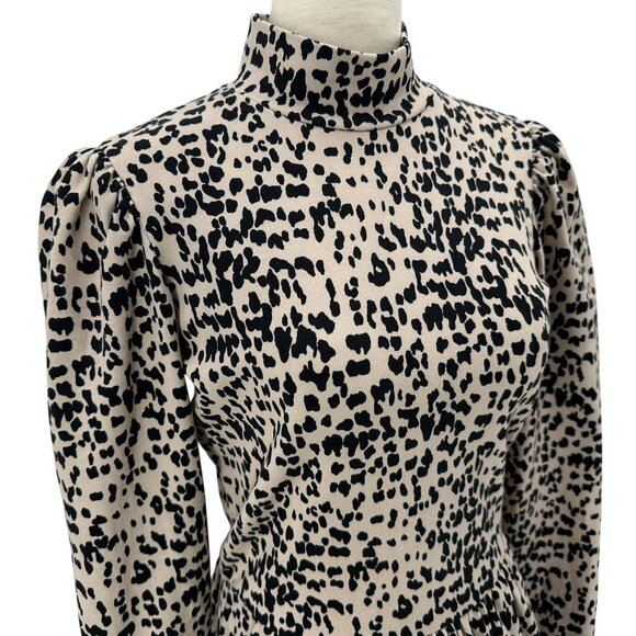 LA Vie Rebecca Taylor Womens Small Dress Animal Print High Neck Mini Tan Black - Picture 2 of 8